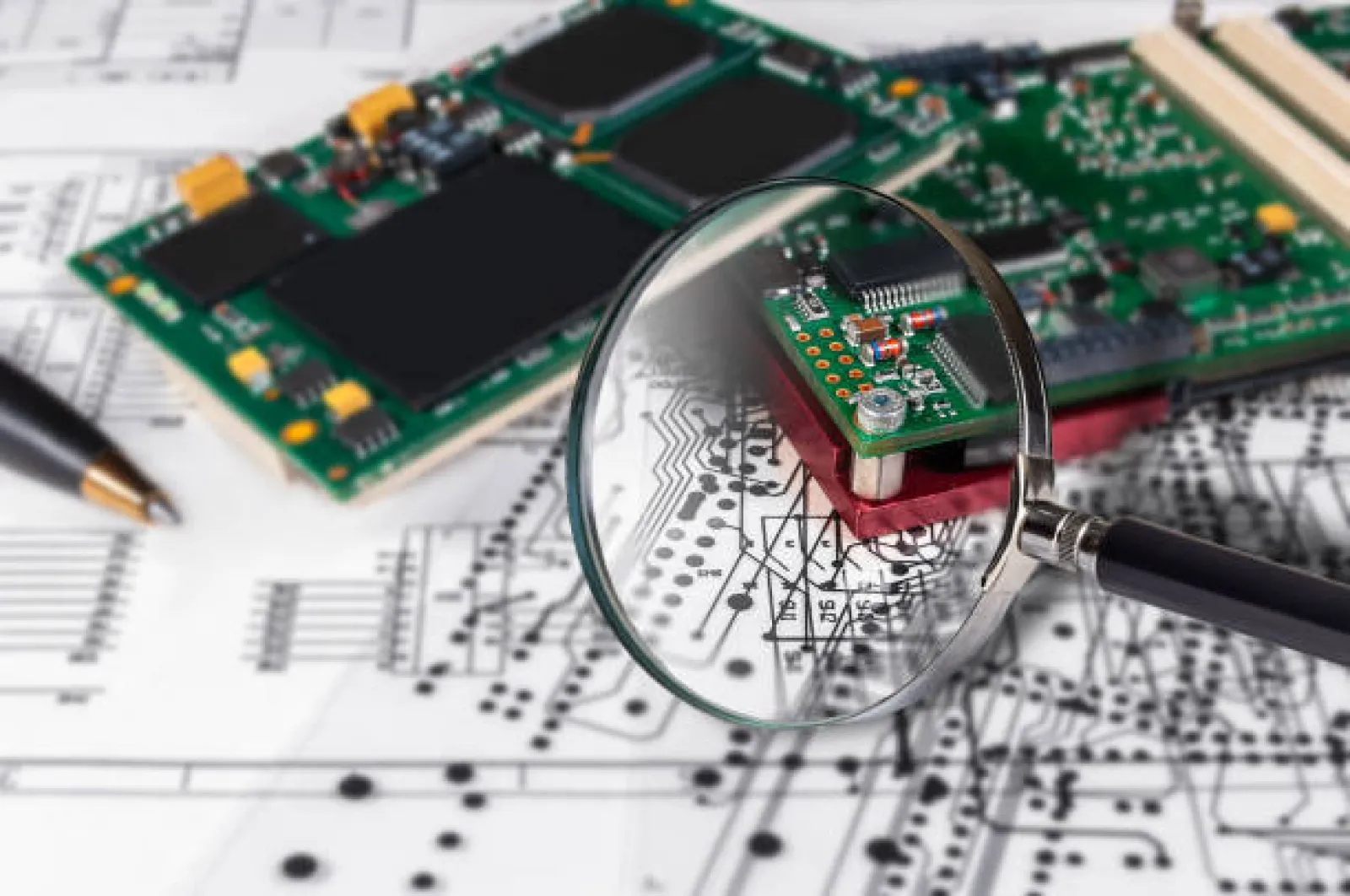 Engineer performing design for manufacturing review on a PCB layout